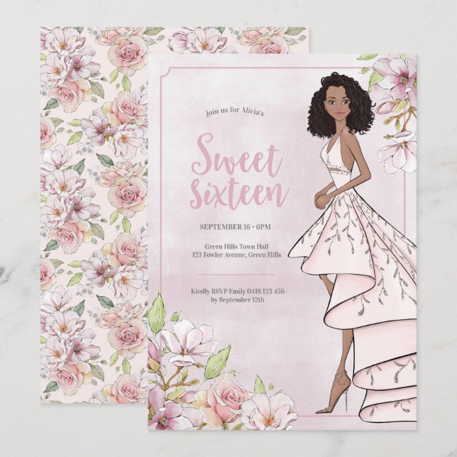 Glamor Girl Sweet sixteen Invitation d'anniversair (Devant / Derrière)