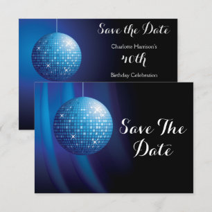 Glamorous 40th Birthday Blue Party Disco Ball Save The Date