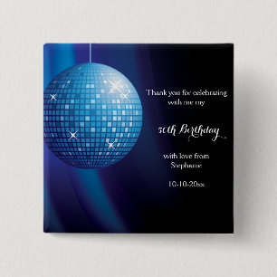 Glamorous 50th Birthday Blue Party Disco Ball 2 Inch Square Button