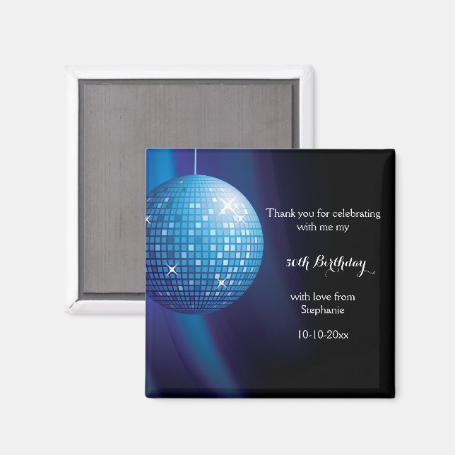 Glamorous 50th Birthday Blue Party Disco Ball Magnet (Front/Back)