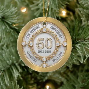 Glamorous 50th Wedding Anniversary Ceramic Ornament