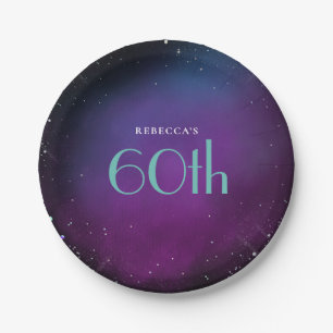 Glamorous 60th Birthday Party Purple Name Paper Plate