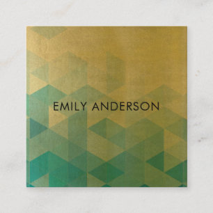 GLAMOROUS AQUA BLUE GOLD FAUX TRIANGULAR PATTERN SQUARE BUSINESS CARD