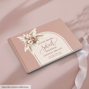 Glamorous Arch Pastel Pink Pampas Floral Boho 16th Guest Book