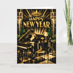 Glamorous Art Deco Piano New Year Holiday Card
