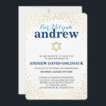 GLAMOROUS BAR MITZVAH rustic gold confetti blue Invitation<br><div class="desc">NOTE - the shiny gold effect is a printed pictureA cute confetti, polka dot design with gold foil look for your child's BAR MITZVAH INVITATIONS. Wow your friends and family with this little number ;D Setup as a template it is simple for you to add your own details, add your...</div>