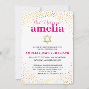 GLAMOROUS BAT MITZVAH rustic gold confetti pink Invitation