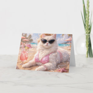 Glamorous Beach Cat with Sunglasses Card