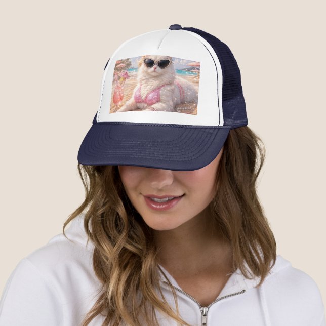 Glamorous Beach Cat with Sunglasses Trucker Hat (In Situ)