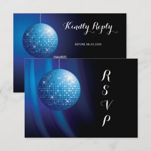 Glamorous Birthday Blue Party Disco Ball RSVP Card