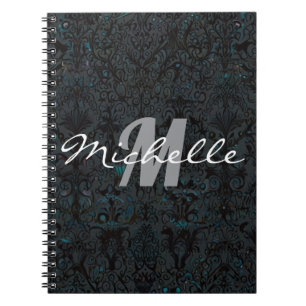 Glamorous Black and White Monogram Spiral Notebook