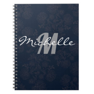 Glamorous Black and White Monogram Spiral Notebook