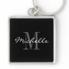 Glamorous black and white name monogram keychain