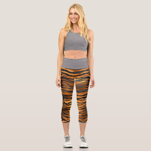 Glamorous Black Brown Tiger Stripes Animal Print Capri Leggings