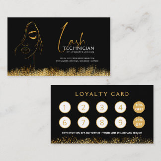 Glamorous Black & Gold Lash Tech  Loyalty Card