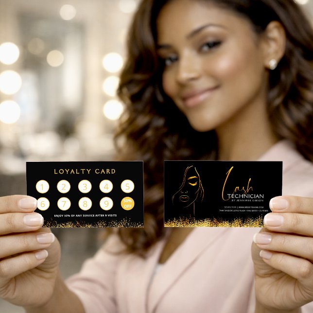 Glamorous Black & Gold Lash Tech Loyalty Card (Creator Uploaded)