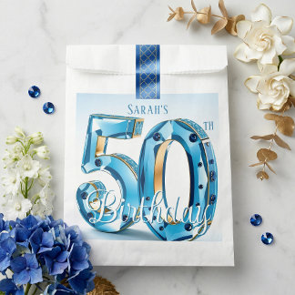 Glamorous Blue Gemstone 50th Birthday Party Favour Bag