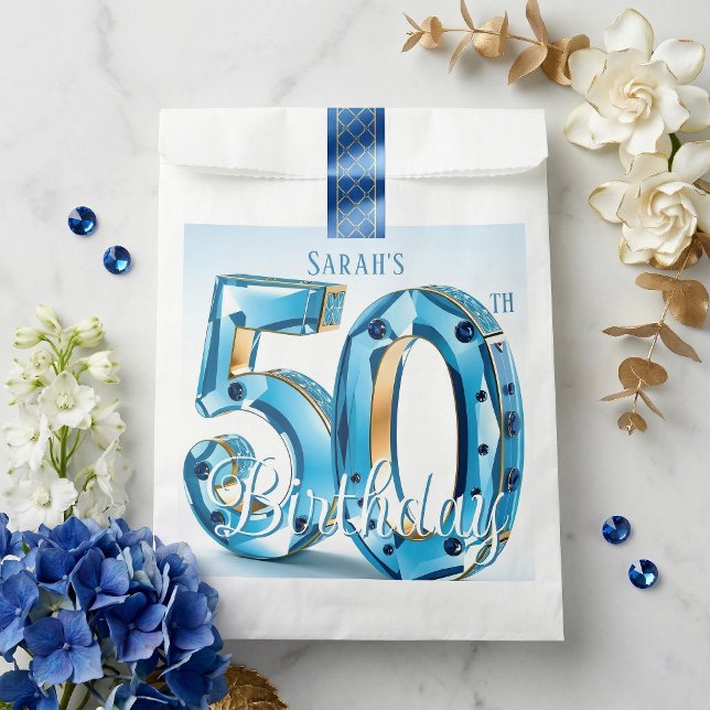 Glamorous Blue Gemstone 50th Birthday Party Favour Bag (Creator Uploaded)