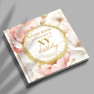Glamorous Blush Ivory Gold Birthday Guest Book