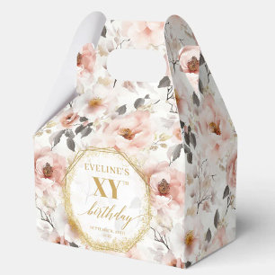 Glamorous blush pink rustic gold watercolor 80th favor box