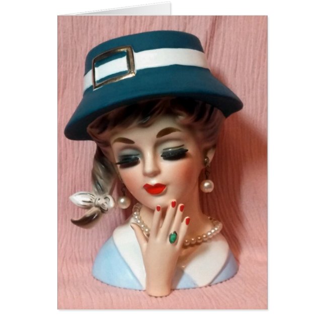 Glamorous Buckle Hat Head Vase Lady Card (Front)