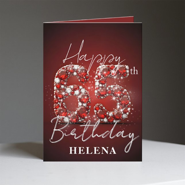 Glamorous Burgundy Red Jewel Bling 65th Birthday Card (Creator Uploaded)
