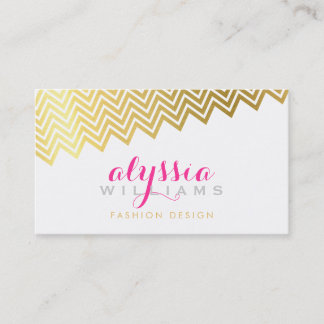GLAMOROUS chevron pattern stylish shiny gold foil Business Card