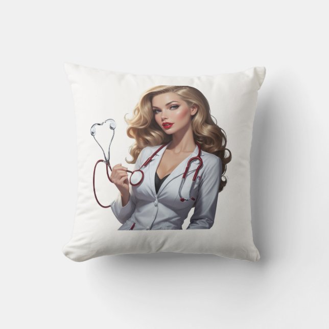 Glamorous Doctor with Heart Stethoscope  Throw Pillow (Front)