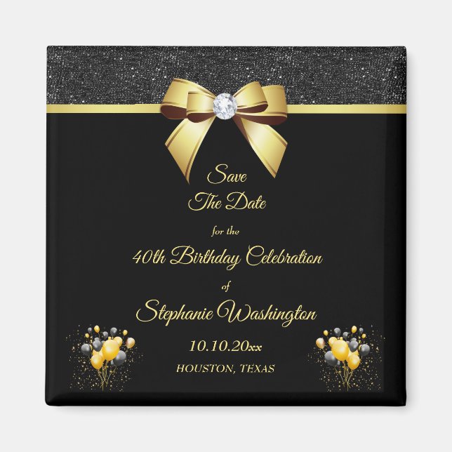 Glamorous Elegance Birthday Save The Date Magnet (Front)