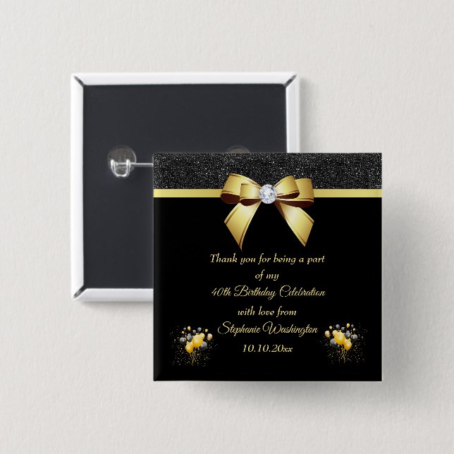 Glamorous Elegance Birthday Thank You Favor 2 Inch Square Button (Front & Back)