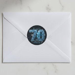 Glamorous Elegant Teal Blue Diamonds 70th Birthday Classic Round Sticker