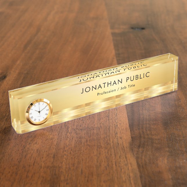 Glamorous Faux Gold Elegant Modern Template Nameplate (Side)