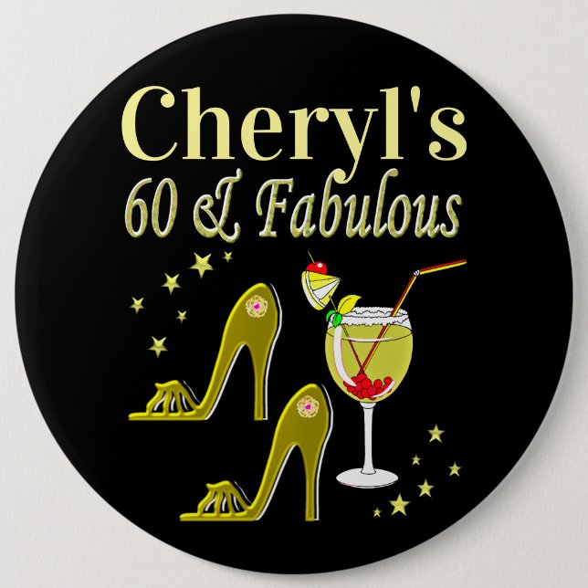 GLAMOROUS GOLD 60TH BIRTHDAY 6 INCH ROUND BUTTON (Front)