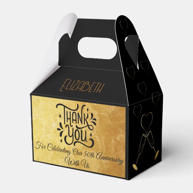 Glamorous Gold and Black 50th Anniversary Gable Favor Box (Back Side)