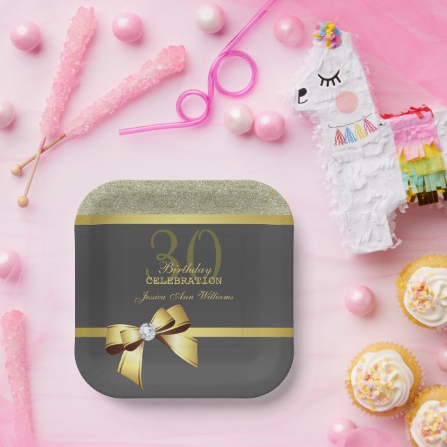 Glamorous Gold & Black Birthday Party  Paper Plate (Party)