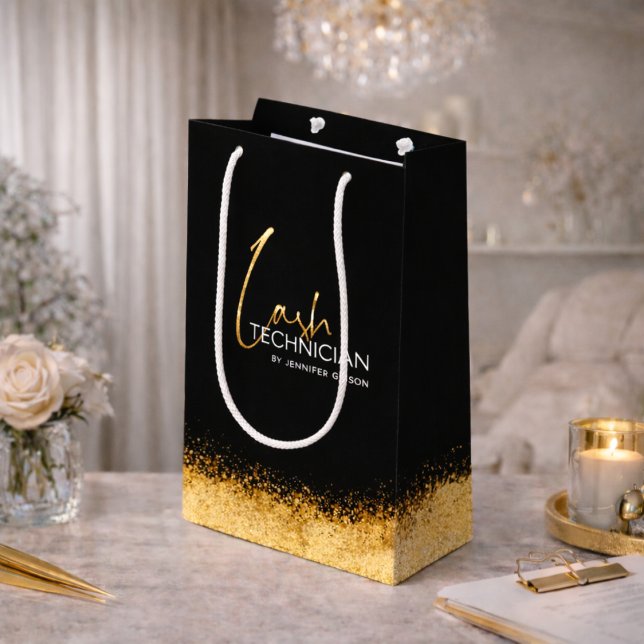 Glamorous Gold & Black Lash Tech  Medium Gift Bag (Creator Uploaded)