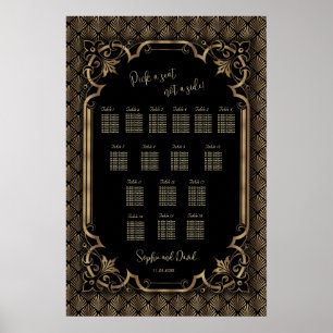 Glamorous Gold Black Wedding Seating Chart Poster