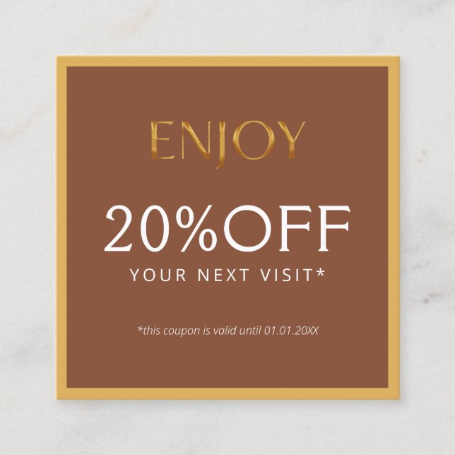 Glamorous Gold & Brown Lash Tech  Discount Card (Front)