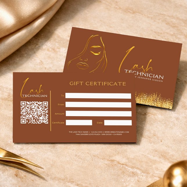 Glamorous Gold & Brown Lash Tech  Gift Certificate (Creator Uploaded)