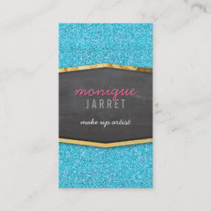 GLAMOROUS gold chalkboard panel glitter aqua blue Business Card