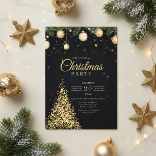 Glamorous Gold Christmas Tree Party Invite