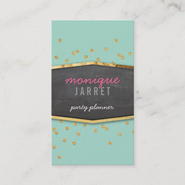 GLAMOROUS gold foil glitter confetti mint green Business Card (Front)