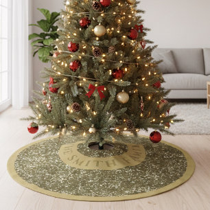 Glamorous Gold Glitter Look Family Name Brushed Polyester Tree Skirt