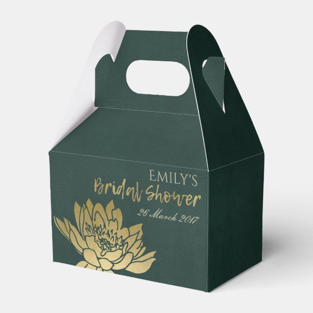 GLAMOROUS GOLD GREEN LOTUS FLORAL BRIDAL SHOWER FAVOR BOX (Front Side)