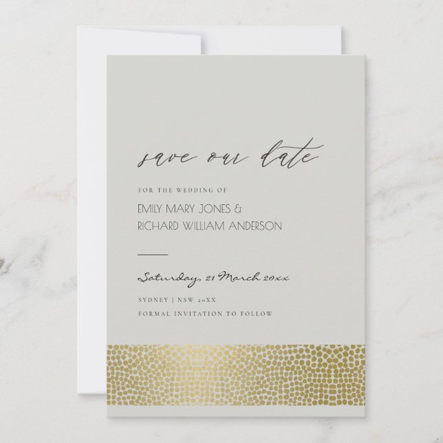 GLAMOROUS GOLD GREY DOTS MOSAIC SAVE THE DATE (Front)