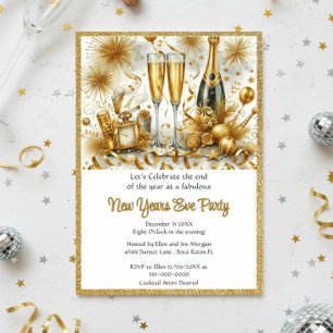 Glamorous Gold on White New Year's Eve Party Invitation