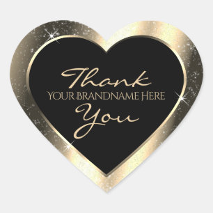 Glamorous Gold Sparkle Glitter Frame Thank You Heart Sticker