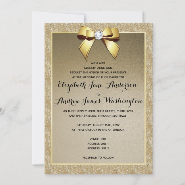 Glamorous Gold & Stylish Gem Wedding  Invitation (Front)
