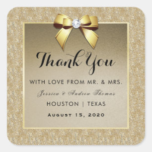 Glamorous Gold & Stylish Gem Wedding Square Sticker