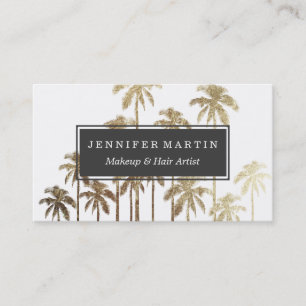 Glamorous Gold Tropical Palm Trees on White Business Card